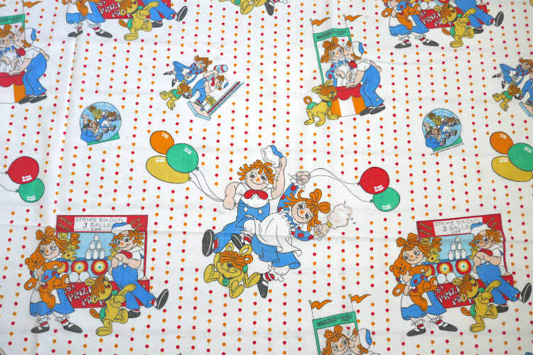 ラガディアン&アンディ レトロ 水玉 カーニバル柄 80's ヴィンテージ ユーズドシーツ フラットシーツ(1/2) USA