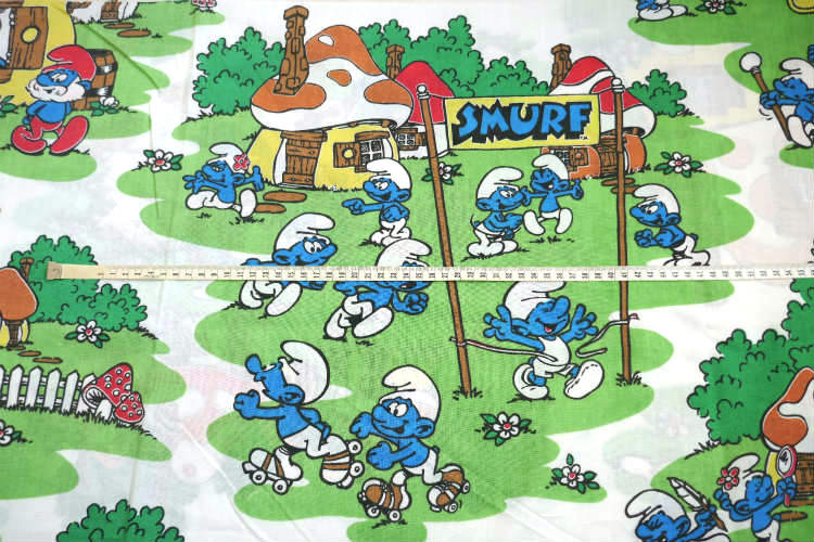 スマーフ SMURF グリーンビレッジ柄 80's ヴィンテージ ユーズドシーツ (1/2) USA