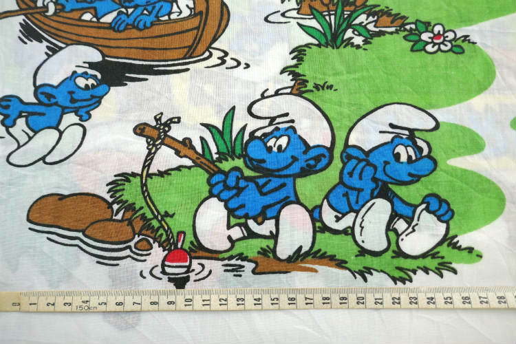 スマーフ SMURF グリーンビレッジ柄 80's ヴィンテージ ユーズドシーツ (1/2) USA
