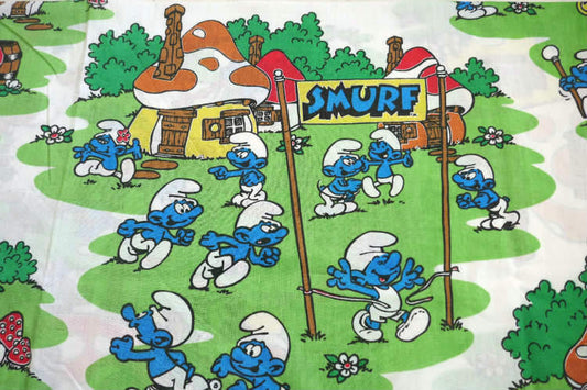 スマーフ SMURF グリーンビレッジ柄 80's ヴィンテージ ユーズドシーツ (1/2) USA