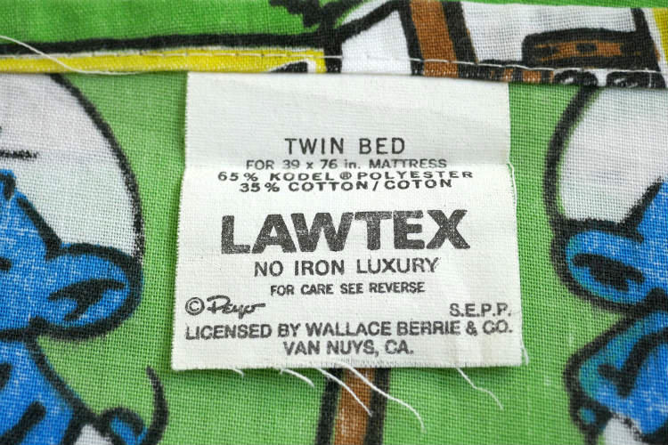 スマーフ SMURF グリーンビレッジ柄 80's ヴィンテージ ユーズドシーツ (1/2) USA