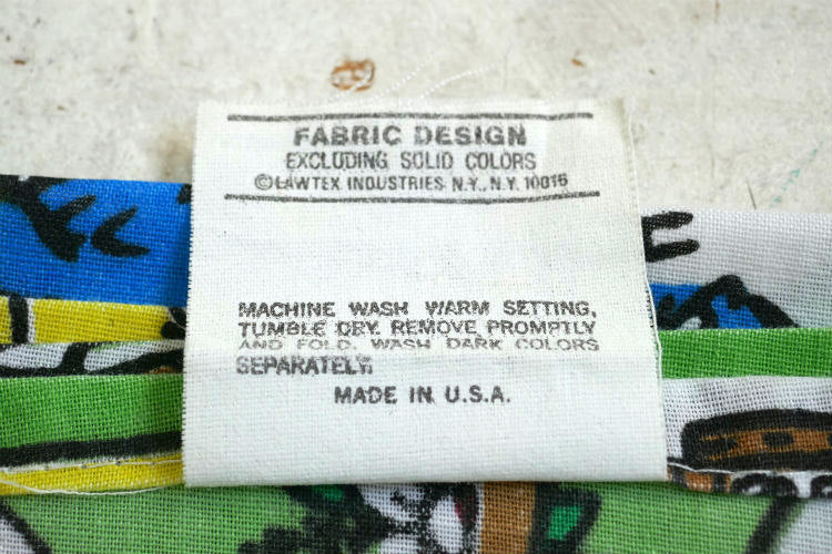 スマーフ SMURF グリーンビレッジ柄 80's ヴィンテージ ユーズドシーツ (1/2) USA