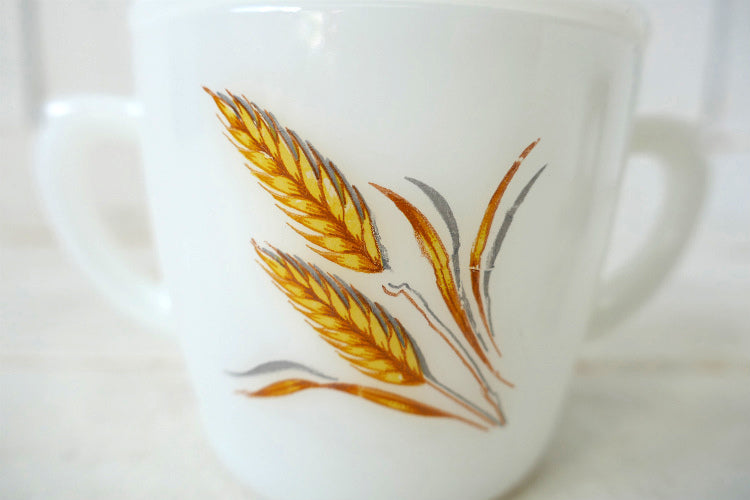 FireKing ファイヤーキング Wheat ウィート 小麦柄 ミルクガラス ヴィンテージ シュガーポット 砂糖入れ USA