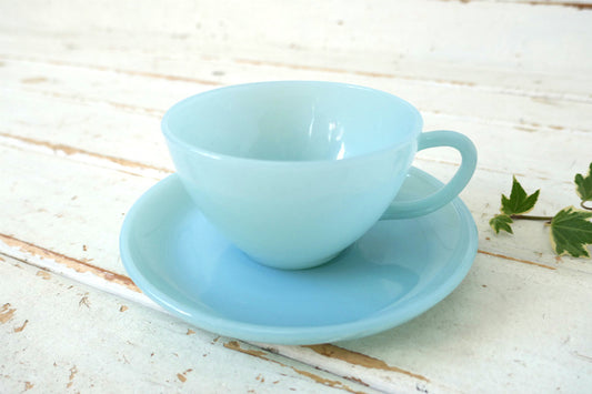 Fire King ファイヤーキング ターコイズブルー 50's ヴィンテージ カップ&ソーサー 食器 USA 美品