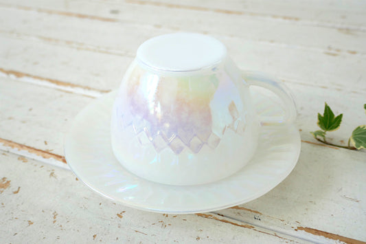 フェデラル FEDERAL GLASS オーロラ ムーングロー ホワイトミルクガラス 60's ヴィンテージ カップ&ソーサー 食器 USA Ⅰ