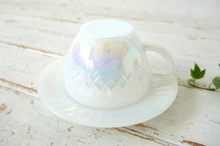 フェデラル FEDERAL GLASS オーロラ ムーングロー ホワイトミルクガラス 60's ヴィンテージ カップ&ソーサー 食器 USA Ⅱ