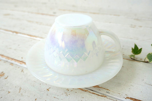 フェデラル FEDERAL GLASS オーロラ ムーングロー ホワイトミルクガラス 60's ヴィンテージ カップ&ソーサー 食器 USA Ⅱ