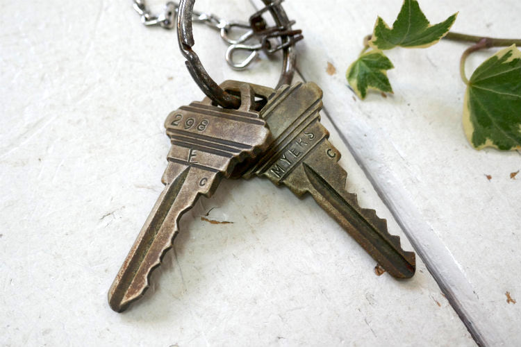 Key Bak West Coast Chain 鍵2付き メタル製 クリップ式 ヴィンテージ キーリール  キーチェーン 50㎝ USA
