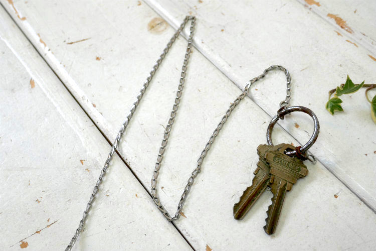 Key Bak West Coast Chain 鍵2付き メタル製 クリップ式 ヴィンテージ キーリール  キーチェーン 50㎝ USA