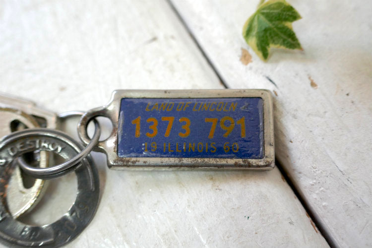 LAND OF LINCOLN  373 791 イリノイ州 1960y ヴィンテージ ナンバープレート タグ キーホルダー USA クライスラー アメ車 key 鍵