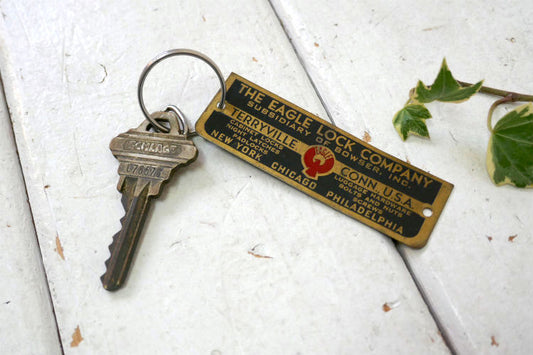 The Eagle Lock Company 真鍮製 プレート ヴィンテージ キーホルダー 鍵1本付き USA