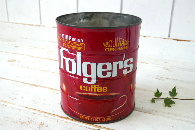 Folgers Coffee フォルジャーズ 1980y MOUNTAIN GROWN コーヒー缶 ヴィンテージ ティン缶　USA