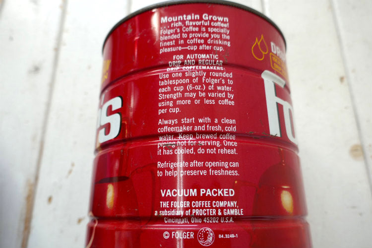 Folgers Coffee フォルジャーズ 1980y MOUNTAIN GROWN コーヒー缶 ヴィンテージ ティン缶　USA