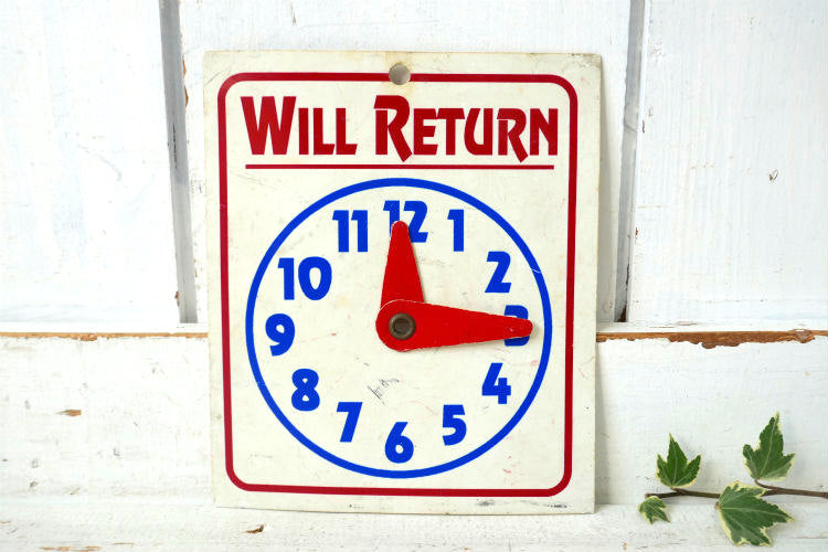 OPEN Come in 営業中 Will Return 〜時に戻ります 時計 ヴィンテージ クロックサイン リターンサイン USA