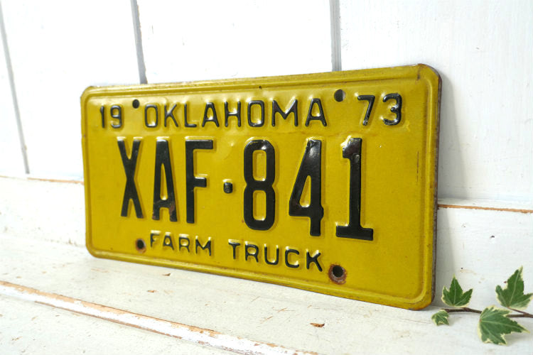 1973 OKLAHOMA XAF 841 FARM TRUCK ヴィンテージ トラック ナンバープレート アメ車カスタム カーライセンスプレート