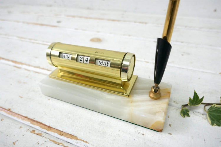 デスクカレンダー 大理石 ゴールドトーン ペンホルダー付き ヴィンテージ  卓上カレンダー USA ミッドセンチュリー