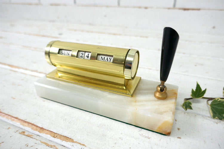 デスクカレンダー 大理石 ゴールドトーン ペンホルダー付き ヴィンテージ  卓上カレンダー USA ミッドセンチュリー