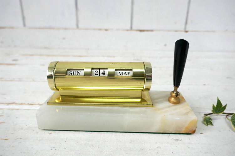 デスクカレンダー 大理石 ゴールドトーン ペンホルダー付き ヴィンテージ  卓上カレンダー USA ミッドセンチュリー