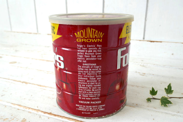 Folgers Coffee フォルジャーズ ELECTRIC PERC コーヒー缶　ヴィンテージ ティン缶　蓋つき USA