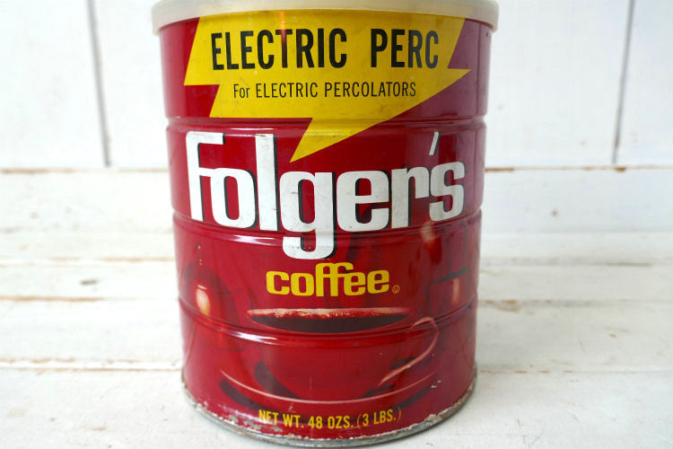 Folgers Coffee フォルジャーズ ELECTRIC PERC コーヒー缶　ヴィンテージ ティン缶　蓋つき USA