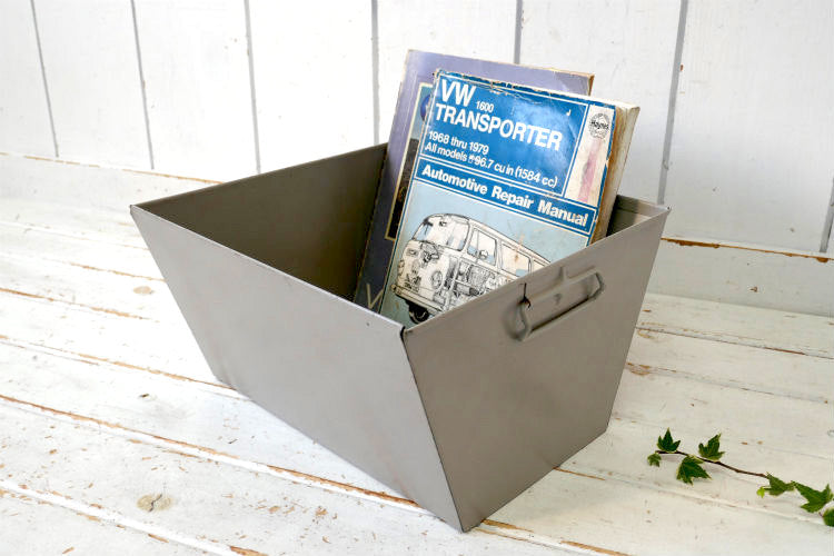 USA メタル製 ヴィンテージ 書類ケース 書類バスケット ファイルケース インダストリアル 工業系 ベージュグレー　