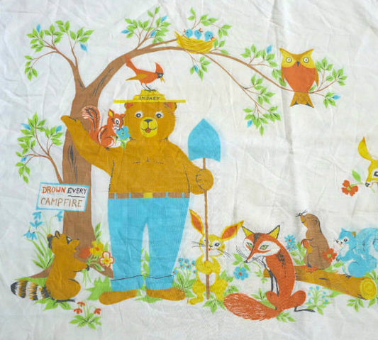 Smorky Bear スモーキーベア 森の動物たち 70's ビンテージ USEDピローケース 枕カバー USA