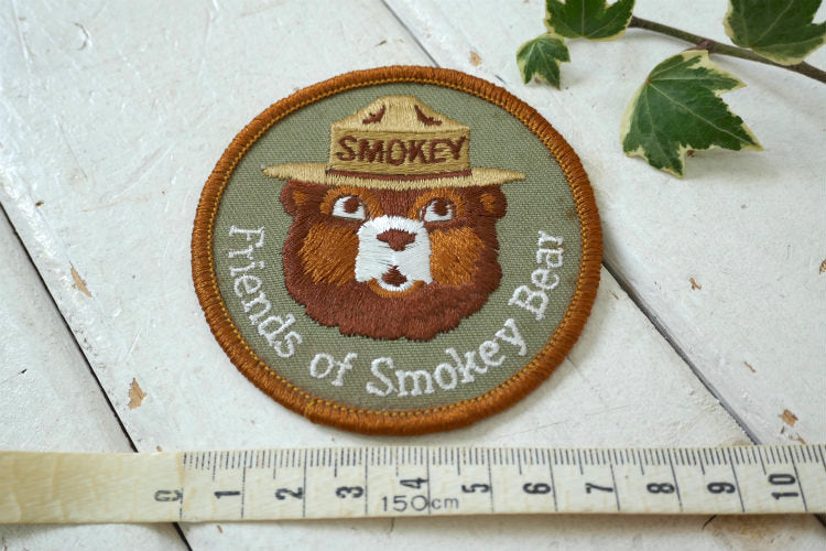 1940y~ スモーキーベア 刺繍  Friends of Smokey Bear ビンテージ ワッペン OLDパッチ メッセージ付き キャラクターUSA