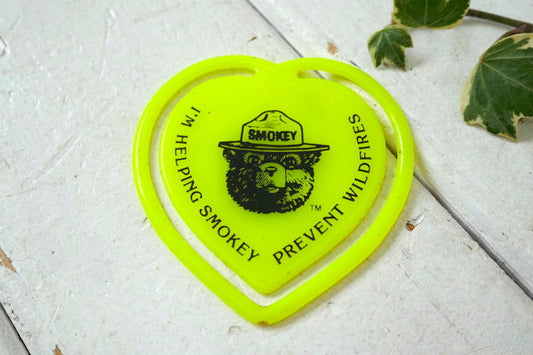 スモーキーベア ハート型 I'M HELP SMOKEY PREVENT WILD FIRES キャラクター イエロー ヴィンテージ ペーパークリップ ブックマーカー USA ステーショナリー