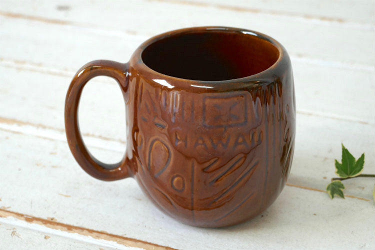 Kava Craft Hawaii ハワイ Leloi セラミック製 ウッド柄 70's ヴィンテージ マグカップ カップ 食器 ②