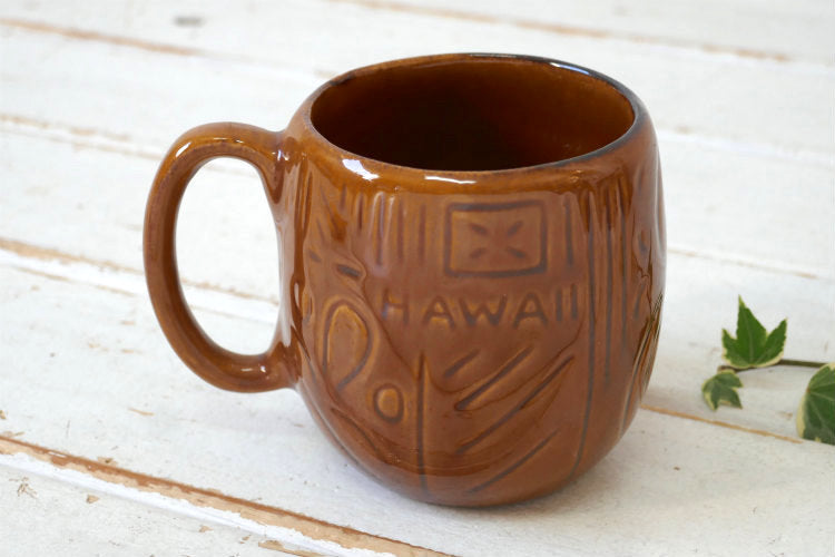 Kava Craft Hawaii ハワイ 1978年 誕生日おめでとう セラミック製 ウッド柄 ヴィンテージ マグカップ カップ 食器 ③