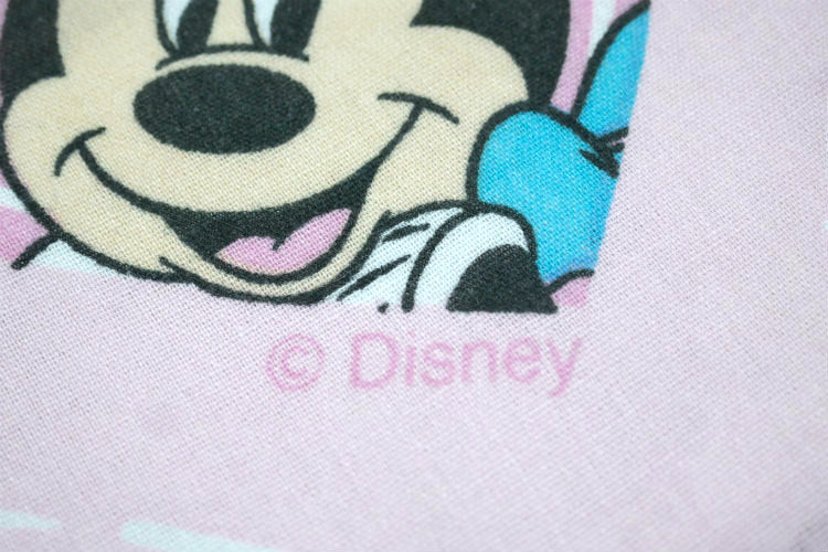 Disney ミニーマウス 蝶々 ハート フラワー ピンク パネル柄 ヴィンテージ ユーズドシーツ(フラットタイプ) USA