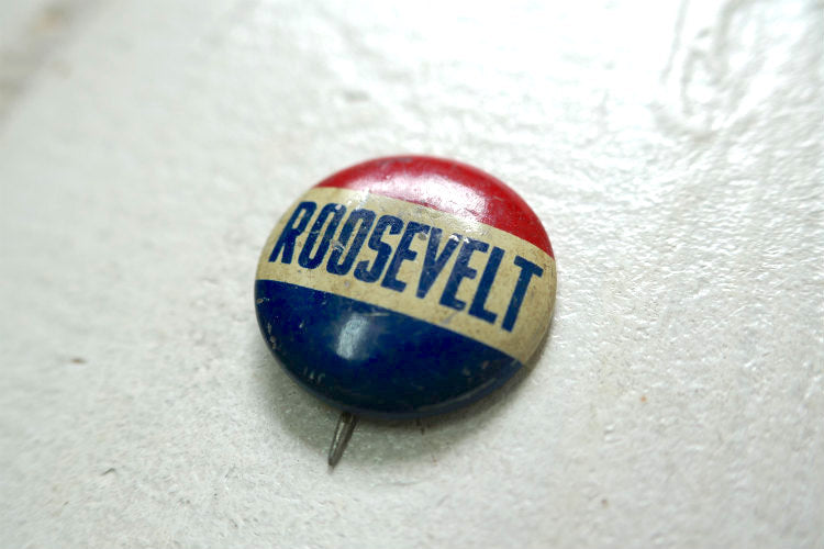 1930y フランクリン・ルーズベルト 第32代アメリカ合衆国大統領 ROOSEVELT ヴィンテージ OLD 缶バッジ USA