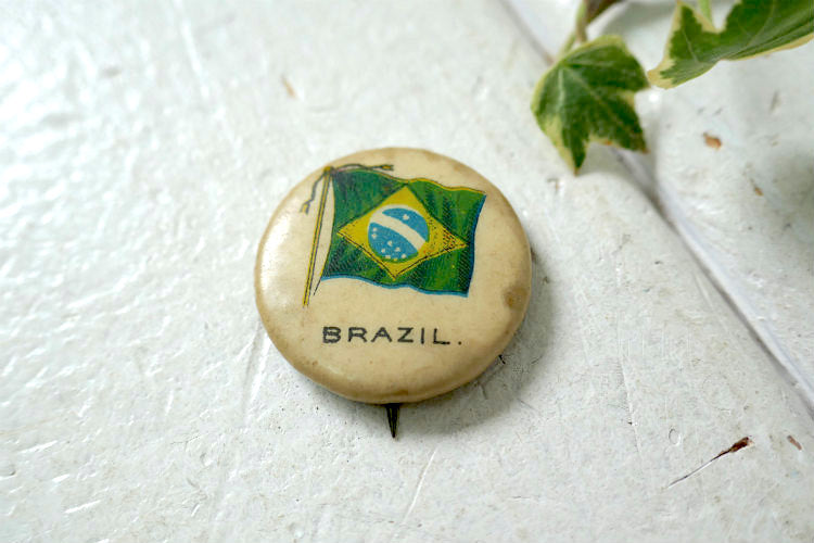 1896y ブラジルBRAZIL FLAG 国旗 ヴィンテージ OLD 缶バッジ  USA アクセサリーWhitehead&Hoag Co
