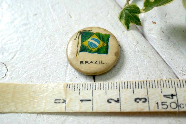 1896y ブラジルBRAZIL FLAG 国旗 ヴィンテージ OLD 缶バッジ  USA アクセサリーWhitehead&Hoag Co