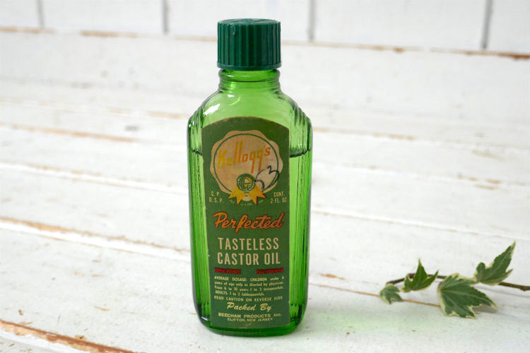 KELLOGG'S TASTELESS CASTOR OIL キャスターオイル グリーン ヴィンテージ ガラスボトル ガラス瓶 ノスタルジック レトロ USA