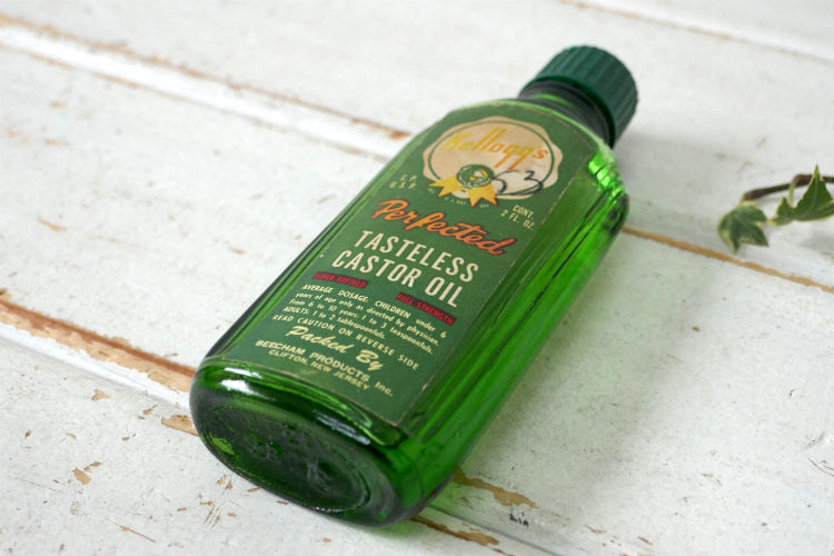 KELLOGG'S TASTELESS CASTOR OIL キャスターオイル グリーン ヴィンテージ ガラスボトル ガラス瓶 ノスタルジック レトロ USA