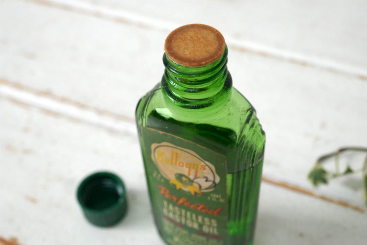 KELLOGG'S TASTELESS CASTOR OIL キャスターオイル グリーン ヴィンテージ ガラスボトル ガラス瓶 ノスタルジック レトロ USA