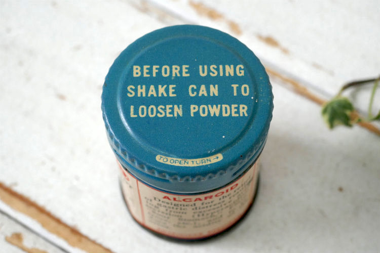 Al-Caroid Antacid The American Ferment Co ターコイズブルー ティン製 ヴィンテージ 薬缶 ティン缶 USA