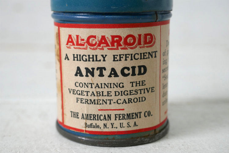 Al-Caroid Antacid The American Ferment Co ターコイズブルー ティン製 ヴィンテージ 薬缶 ティン缶 USA