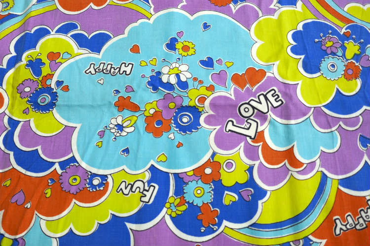 カラフル&ポップ HAPPY FUN LOVE レインボー 花柄 ヴィンテージ ファブリック 生地 テキスタイル USA