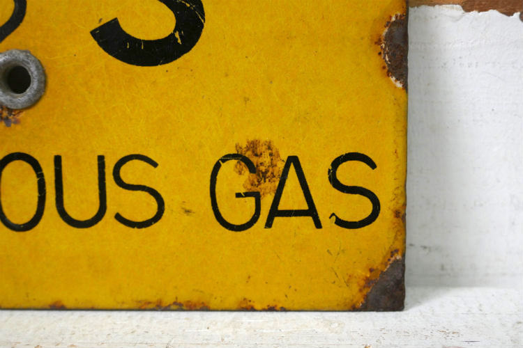 CAUTION H2S 警告 危険 イエロー×ブラック インダストリアル ヴィンテージ ホーロー サイン 看板 USA