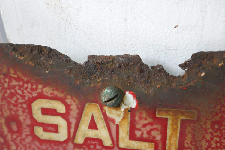 SALT WATER 9 RES 塩水 貯水池 支柱付き ヴィンテージ OLD ホーロー サイン 看板 標識 USA