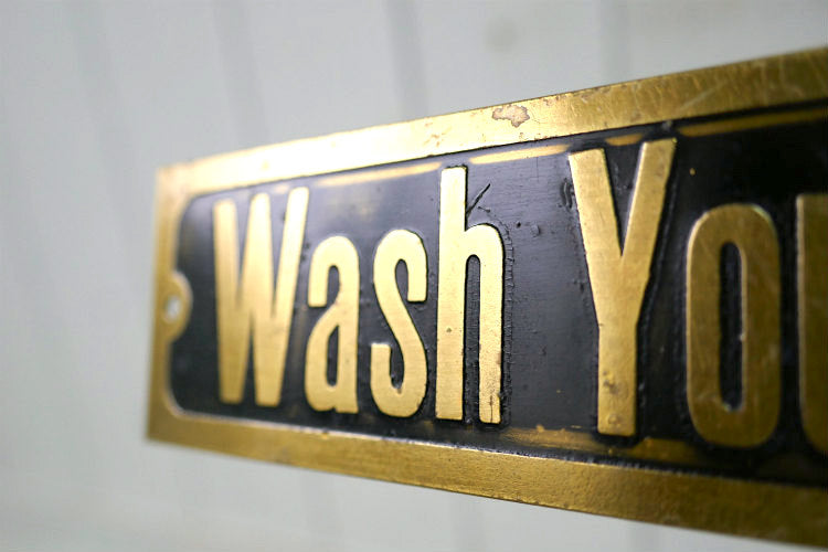 Wash Your Hands 手を洗いましょう 真鍮製 ヴィンテージ  サインプレート 看板  USA
