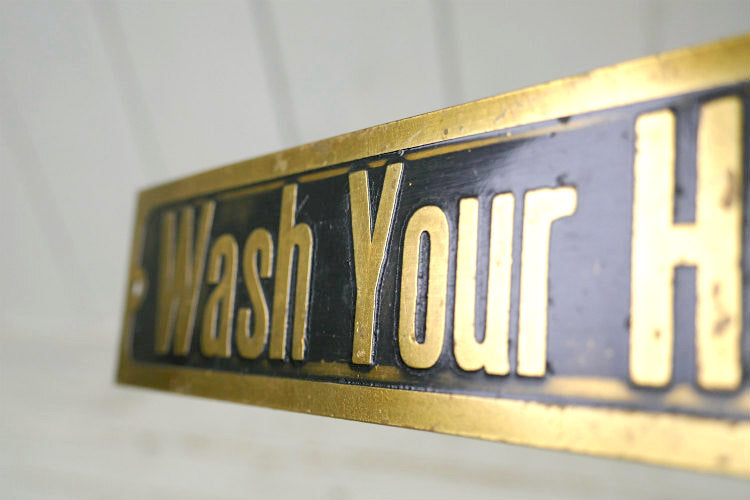 Wash Your Hands 手を洗いましょう 真鍮製 ヴィンテージ  サインプレート 看板  USA