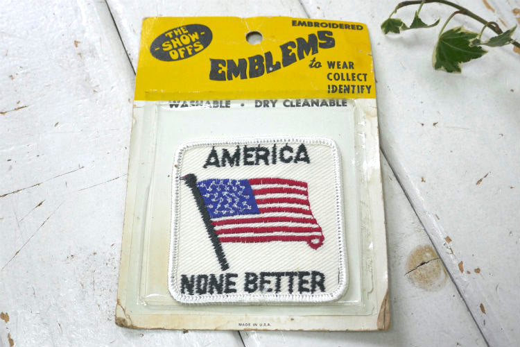 星条旗 フラッグ アメリカよりよい国はない! メッセージ付き ヴィンテージ ワッペン 刺繍 USA デッドストック