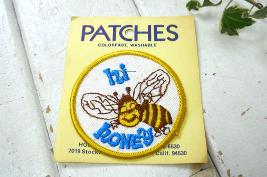 hi hONEY ミツバチ 蜜蜂　ハイ・ハニー  アメリカンジョーク メッセージ付き ヴィンテージ ワッペン 刺繍 パッチ デッドストック  USA