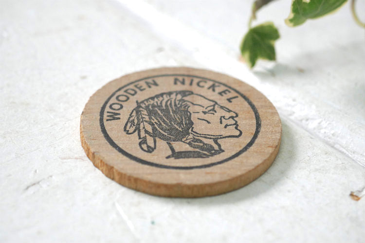 インディアンヘッド WOODEN NICKEL ヴィンテージ 木製 ニッケル 記念 コイン USA 代用貨幣 トークン