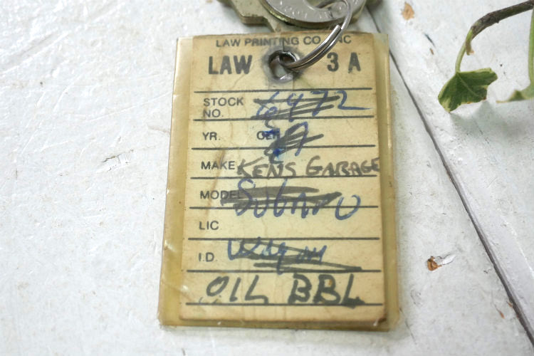 LAW 3A 自動車修理工場 KENS GARAGE 業務用タグ キーホルダー　ヴィンテージ USA 鍵 キー２本付き