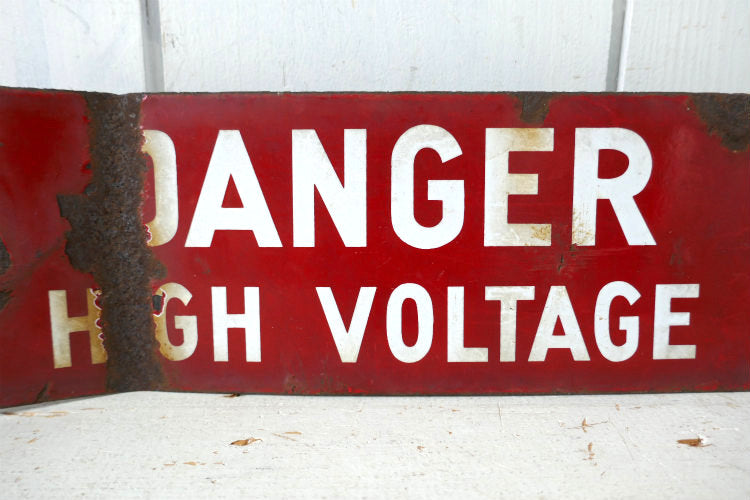 DANGER HIGH VOLTAGE 危険 高電圧 ホーロー製 ヴィンテージ サインプレート 看板 USA