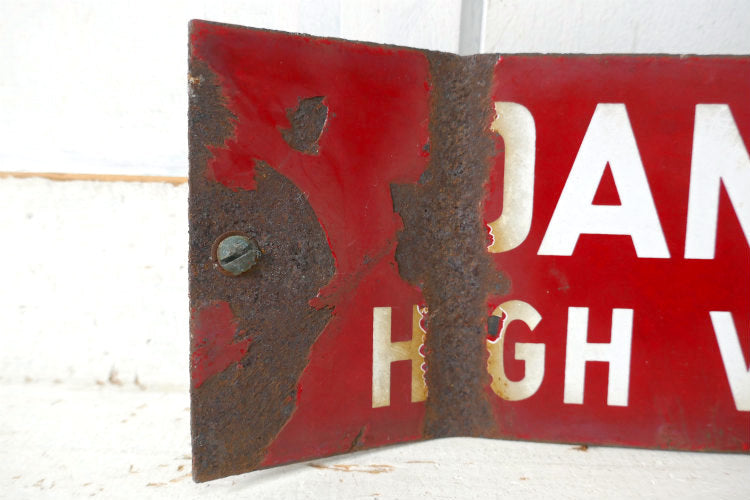 DANGER HIGH VOLTAGE 危険 高電圧 ホーロー製 ヴィンテージ サインプレート 看板 USA